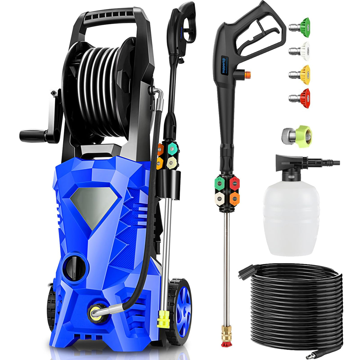 Commowner electric pressure washer blue front view, ideal for home cleaning.