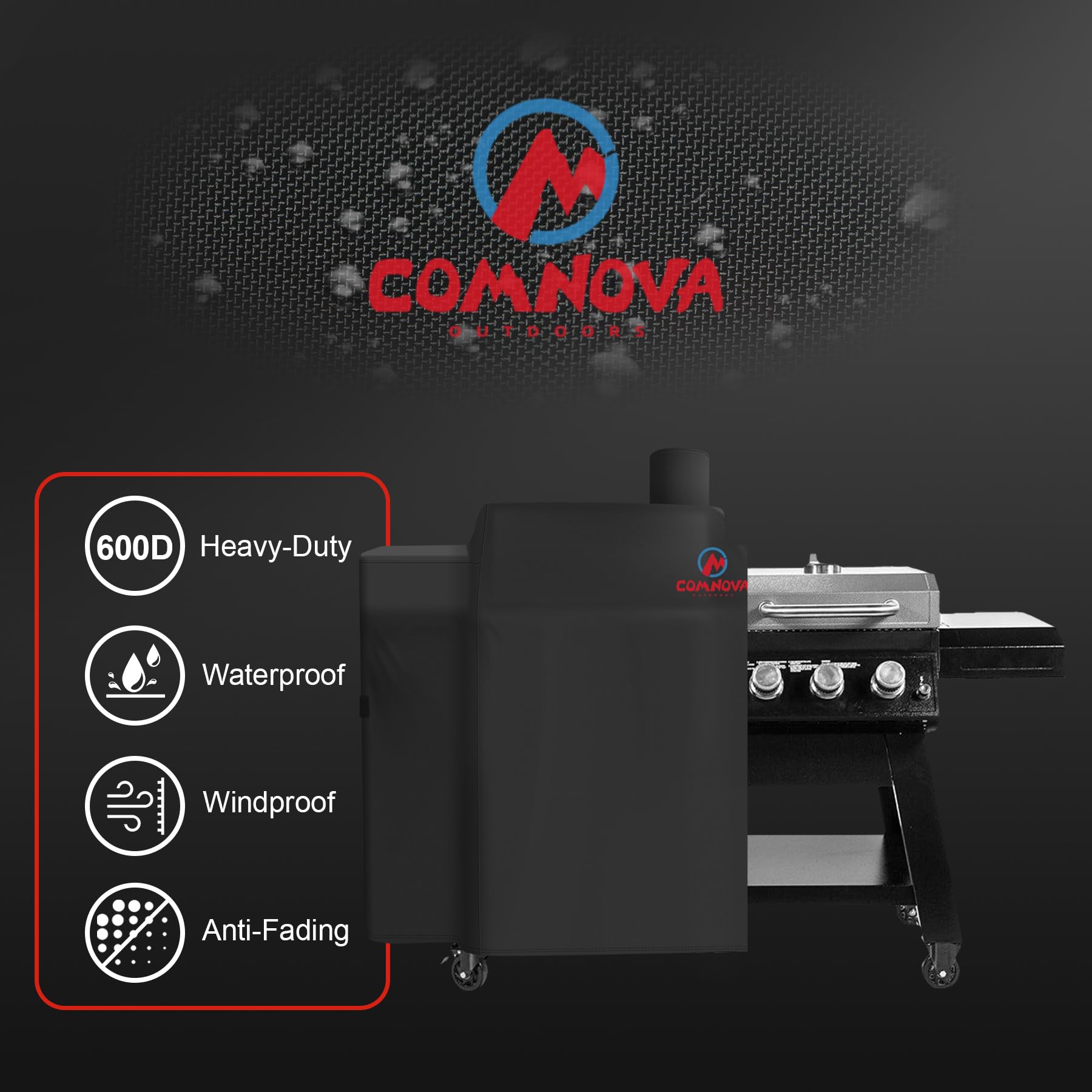 Comnova adjustable Velcro sides allow a secure fit for various pellet grills.