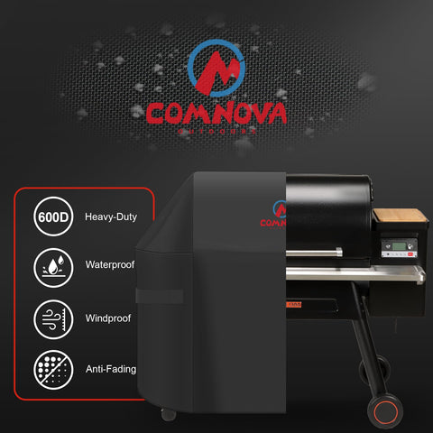 Comnova adjustable Velcro straps demonstrate secure fit for different pellet grills