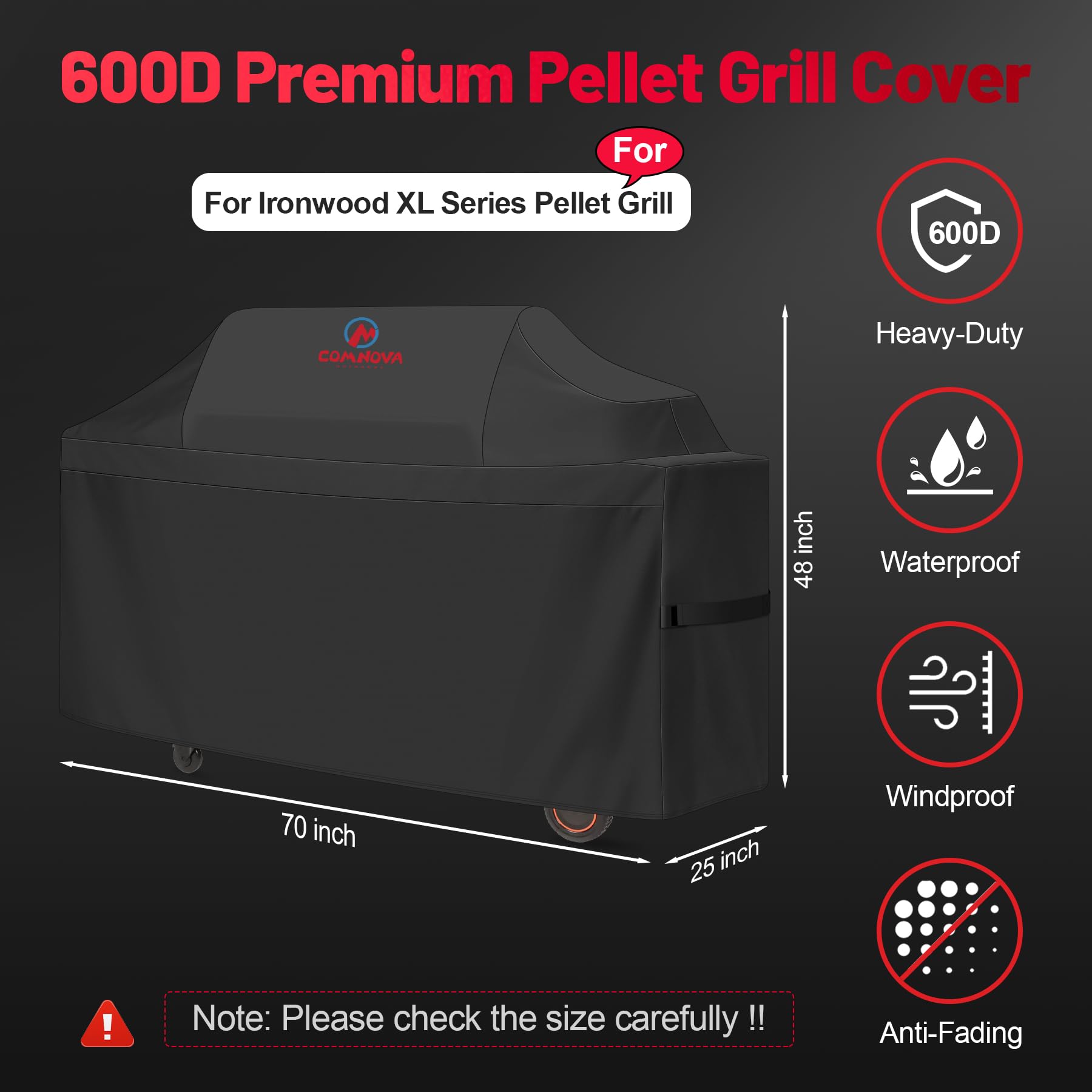 Comnova grill cover for Traeger Ironwood XL side view with secure fit