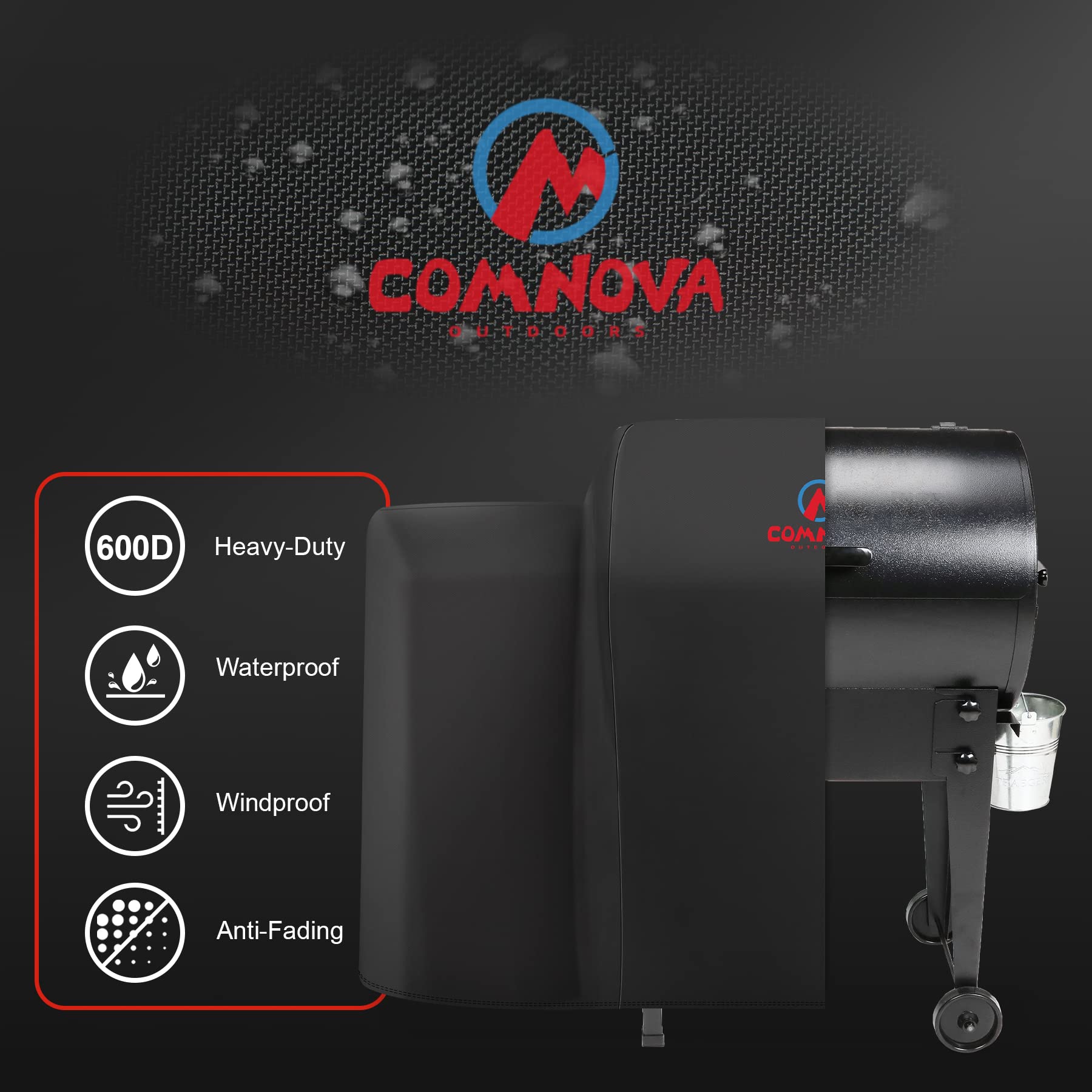 Comnova Junior Elite and Bronson compatible cover fits snugly on pellet grills.
