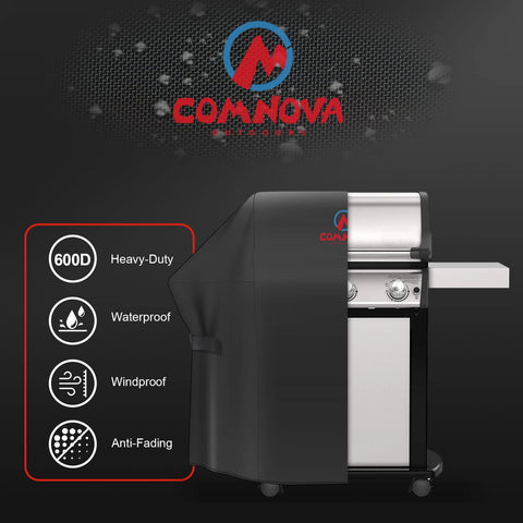 Comnova Outdoors 52-inch grill cover, front view, breathable PU material resists tears.