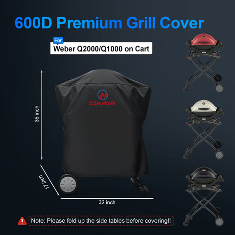 M COMNOVA OUTDOORS 600D heavy-duty waterproof grill cover blocks rain and weather.