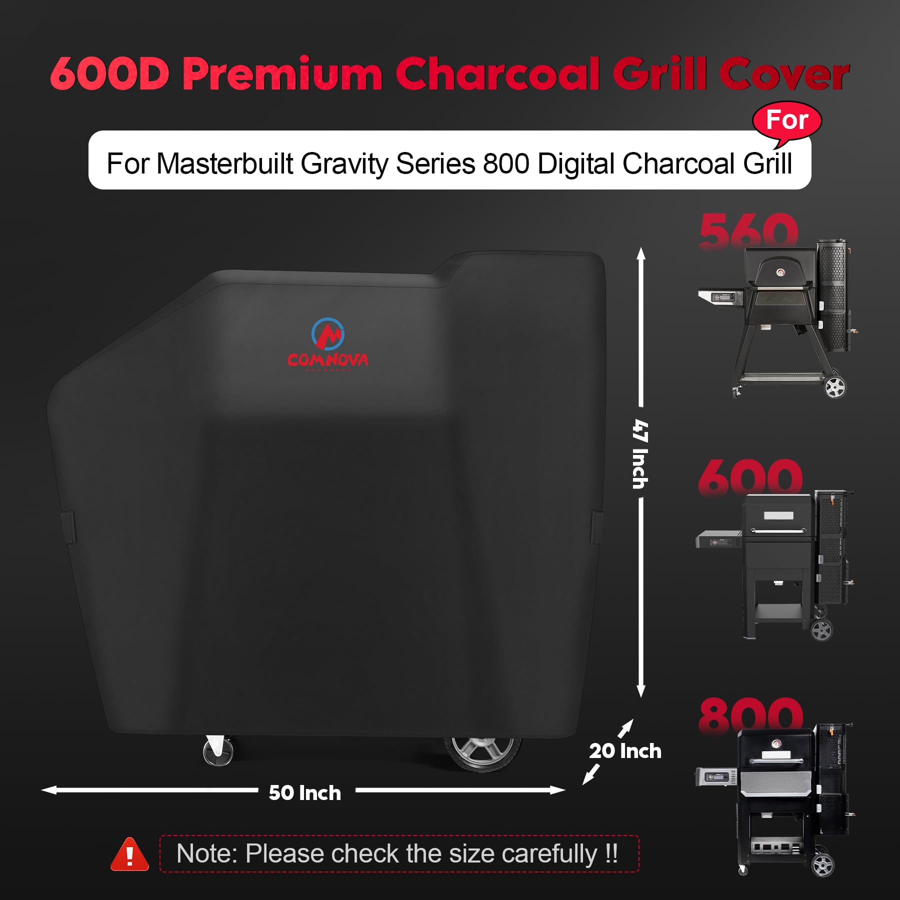 Comnova Outdoors 600D Oxford fabric waterproof cover shields the grill in wet weather