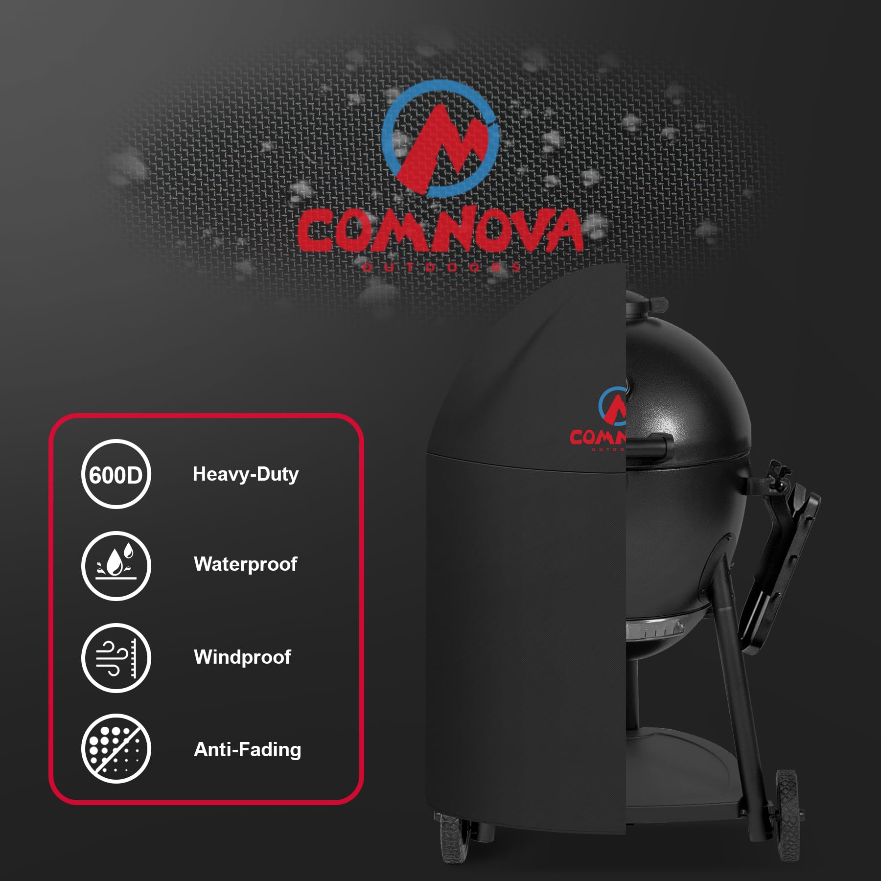 Comnova Outdoors AKORN 26720 grill cover shields from dust, rain, and wind.