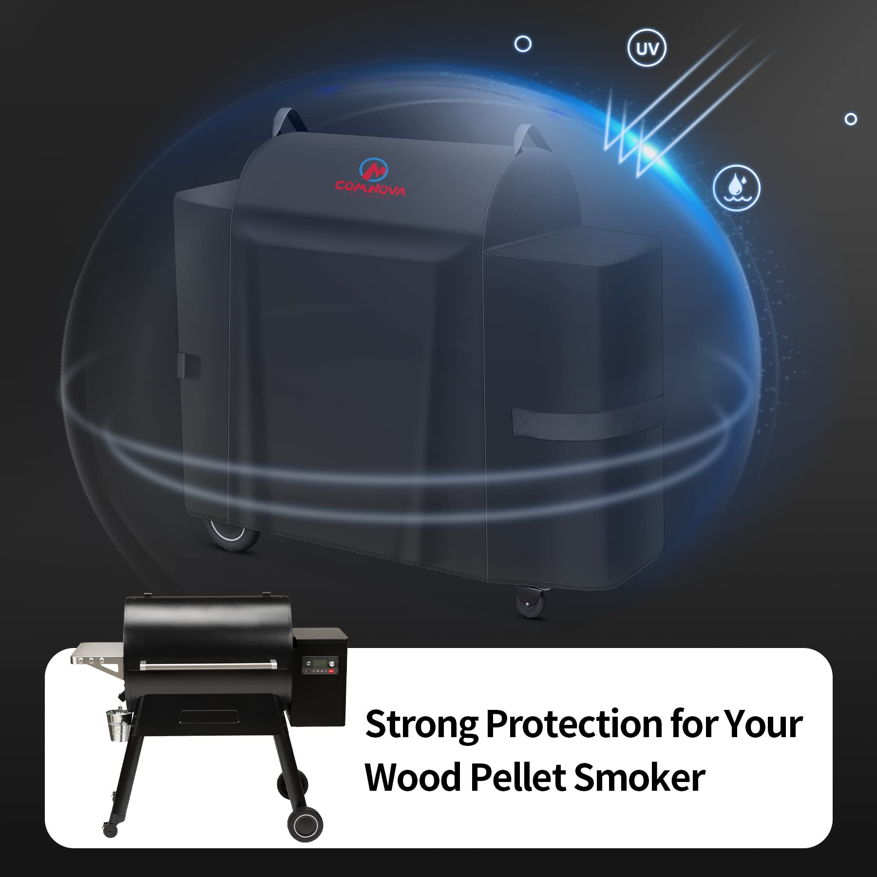 Comnova grill cover matches 54W x 24.5D x 45H grill size.