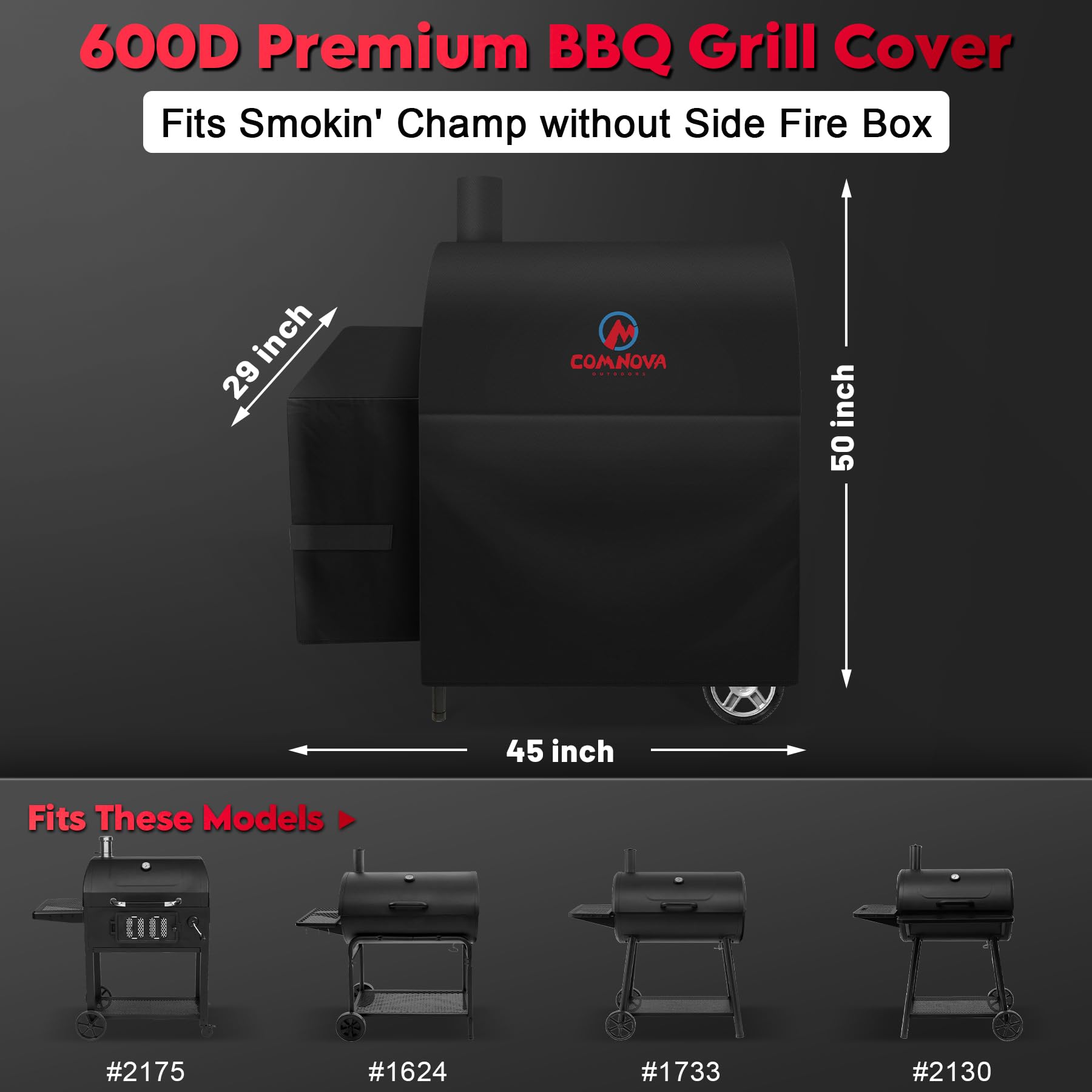 Comnova grill cover on offset smoker 1733 provides wind protection