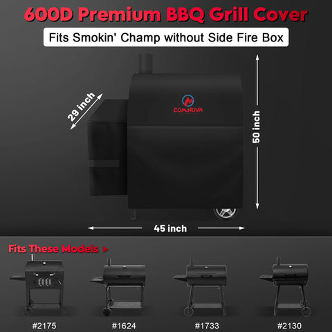 Comnova grill cover on offset smoker 1733 provides wind protection