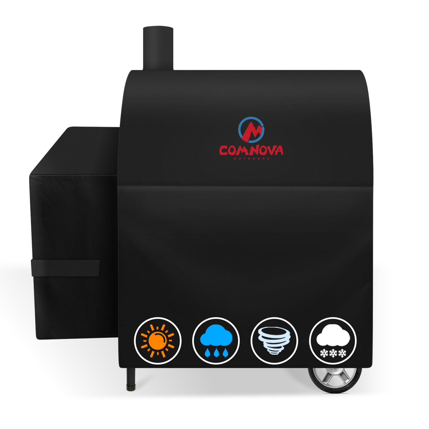 Comnova Outdoors grill cover on Smokin' Champ 1624 with rain protection