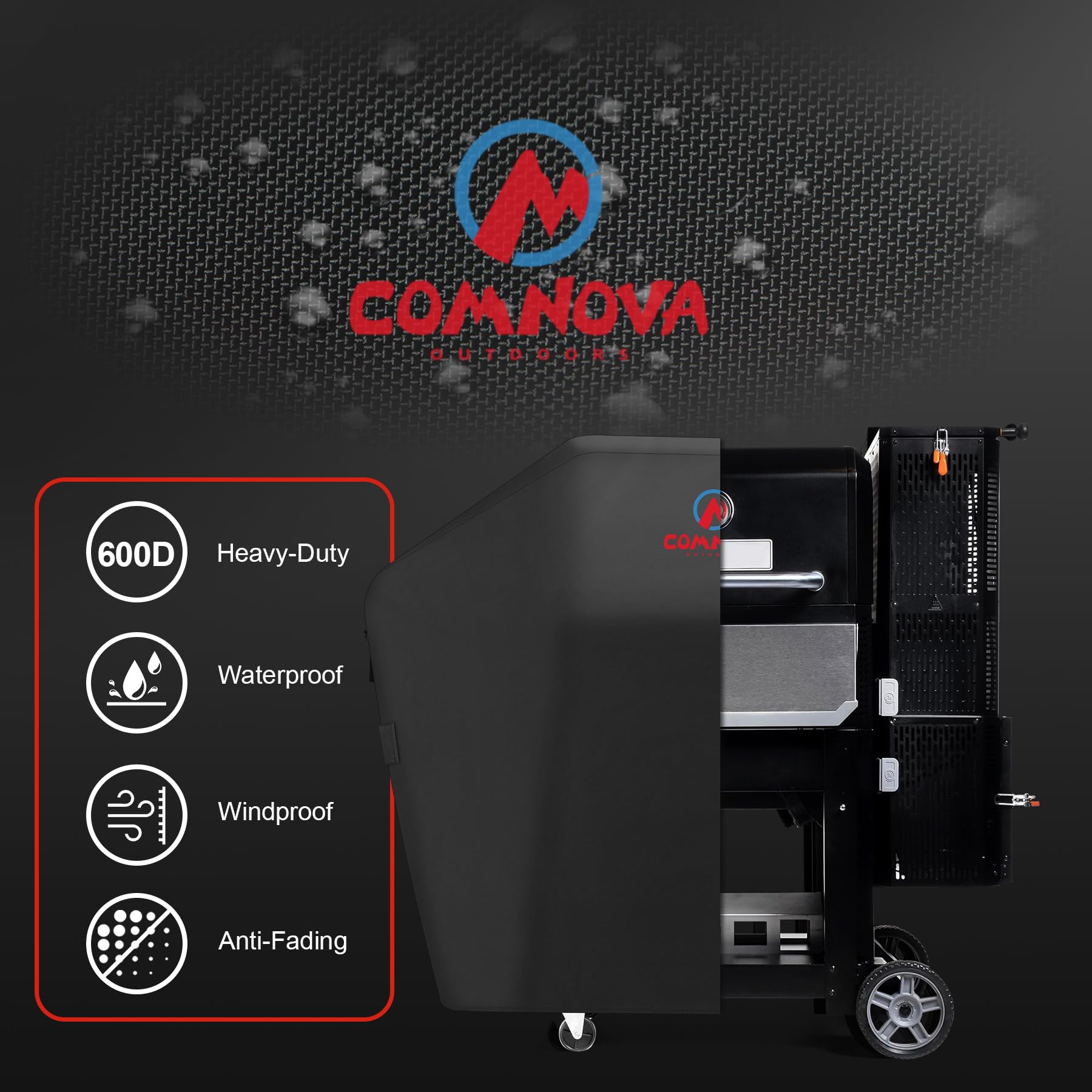 Comnova Outdoors Velcro straps and drawstring secure the cover against wind