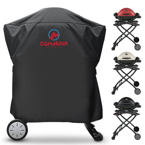 M COMNOVA OUTDOORS Weber Q cover with fit map shows precise sizing for Weber Q grills.