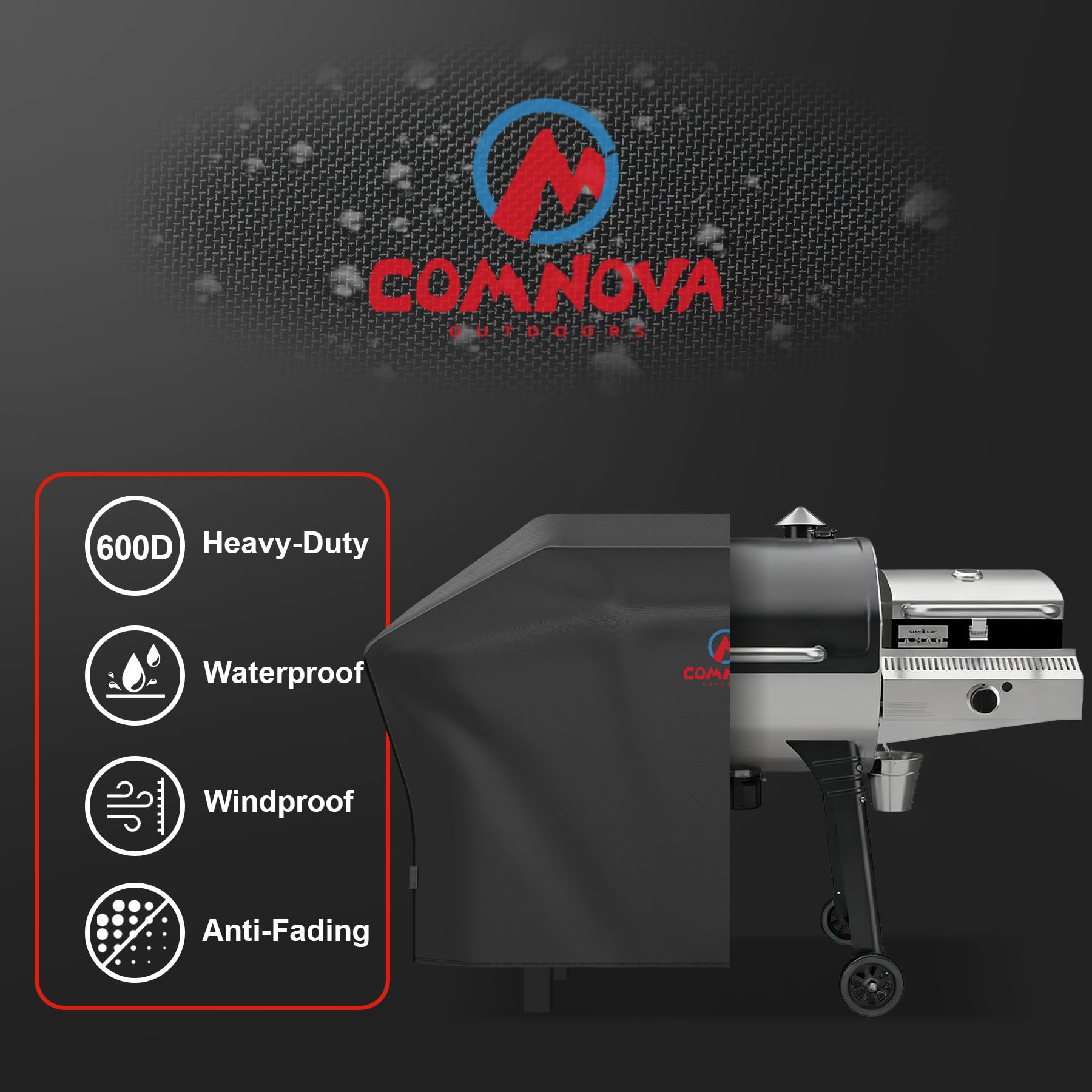 M COMNOVA OUTDOORS Comnova cover shields Camp Chef Woodwind CL 24 with Sidekick against rain and dew.