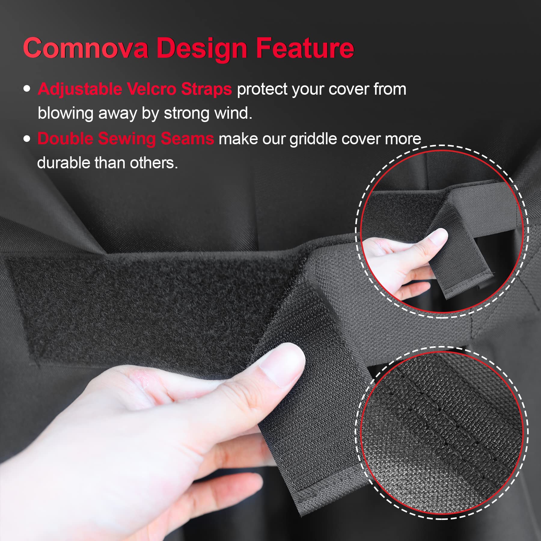 Comnova protective grill cover shields your pellet grill from sun, rain, and dust.