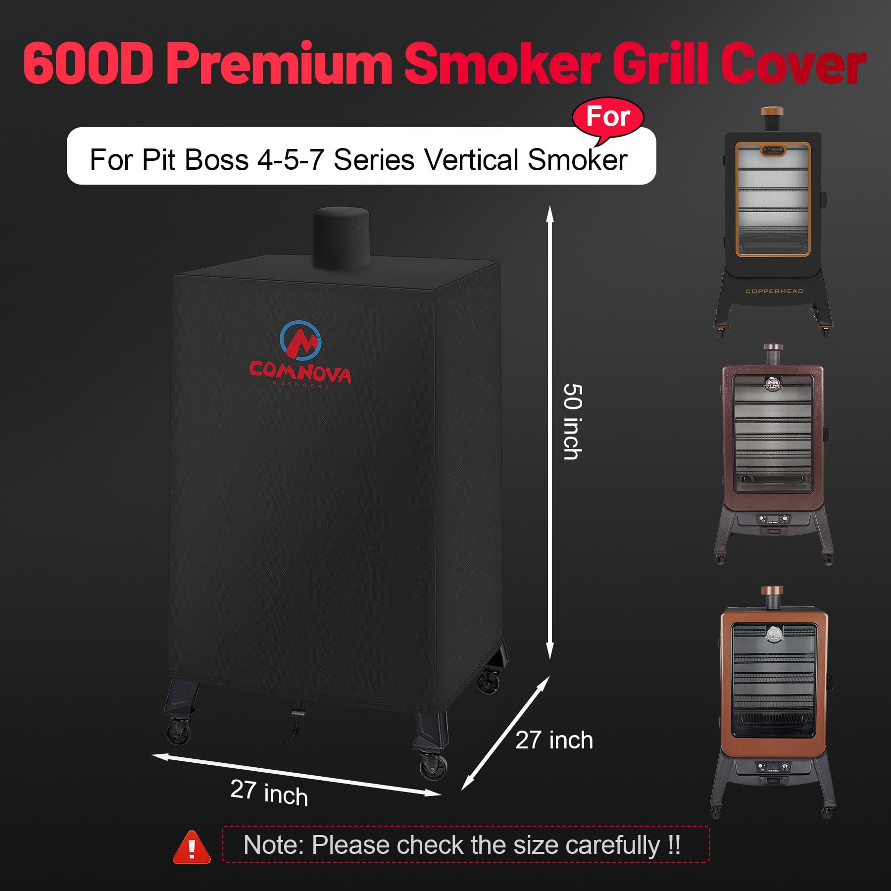 Comnova vertical smoker cover for 4-Series fits snugly against wind and weather