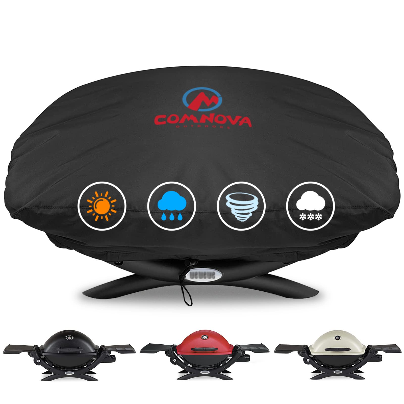 Comnova Weber Q Series cover front view protects your grill from the elements.