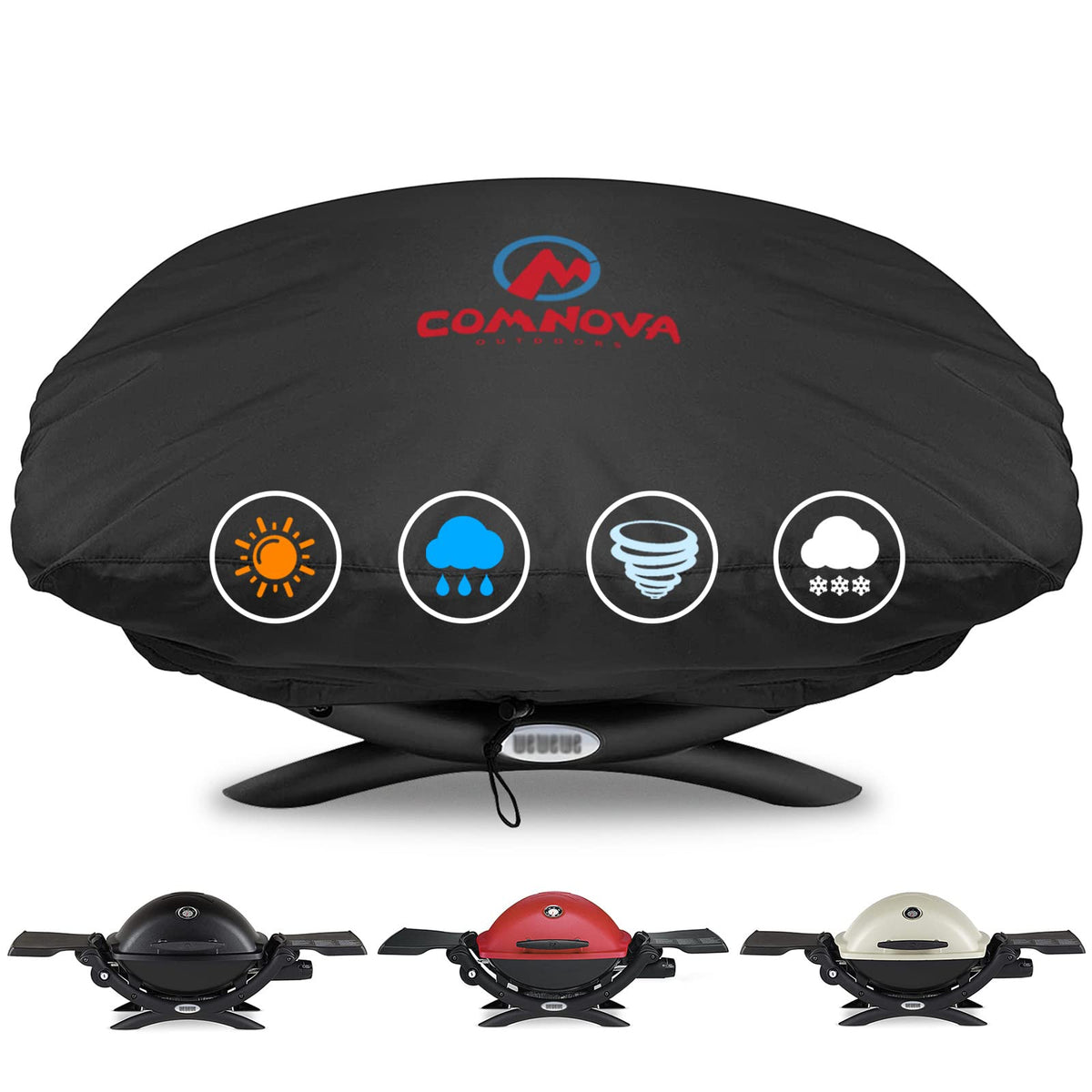 Comnova Weber Q Series cover front view protects your grill from the elements.