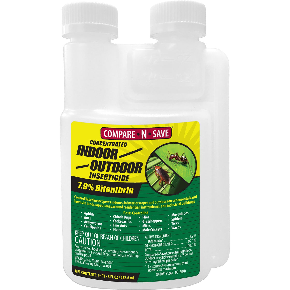 Compare-N-Save bifenthrin concentrate bottle ready for indoor and outdoor pest control