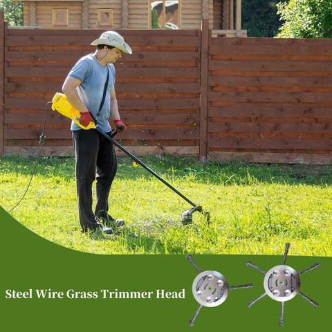 Compensai steel-wire trimmer head for sidewalk cleaning and moss removal