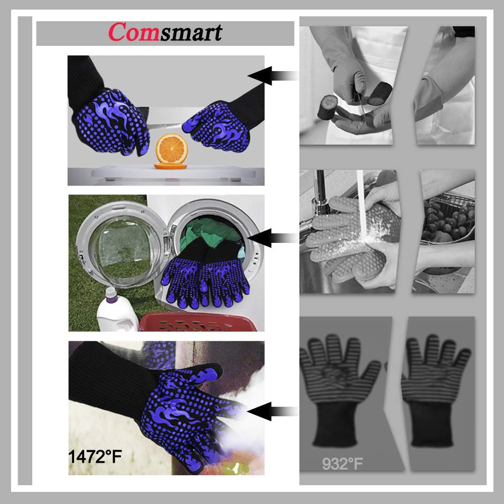 Comsmart BBQ Gloves anti-slip palm pattern improves grip while cooking.