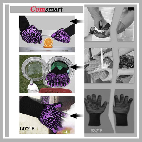 Comsmart BBQ gloves aramid fiber close-up highlighting heat protection