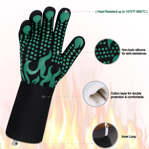Comsmart BBQ Gloves with aramid fiber construction provide cut and heat protection.