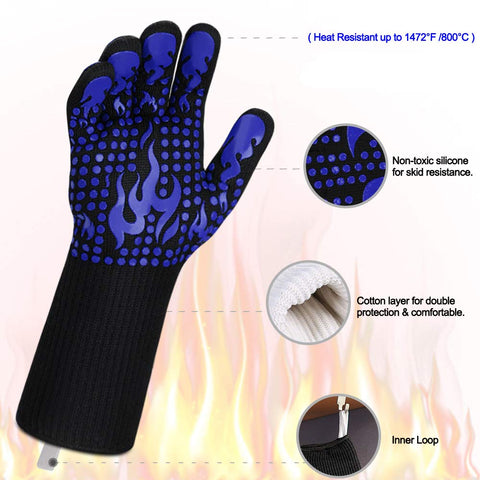 Comsmart BBQ Gloves feature aramid fiber for heat and cut resistance.