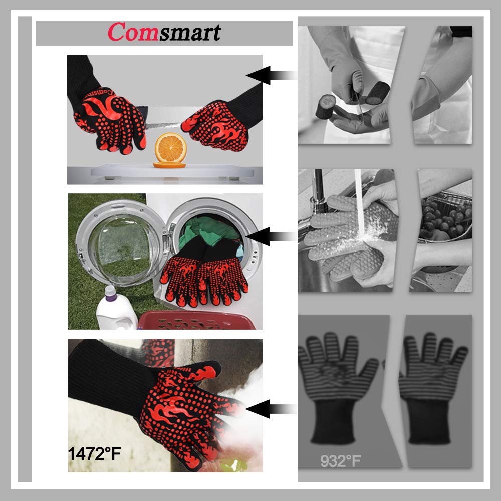 Aramid fiber lining adds durable cut resistance in Comsmart cooking gloves.