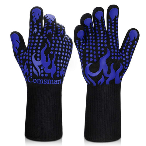 Comsmart BBQ Gloves close-up silicone grip for secure handling.