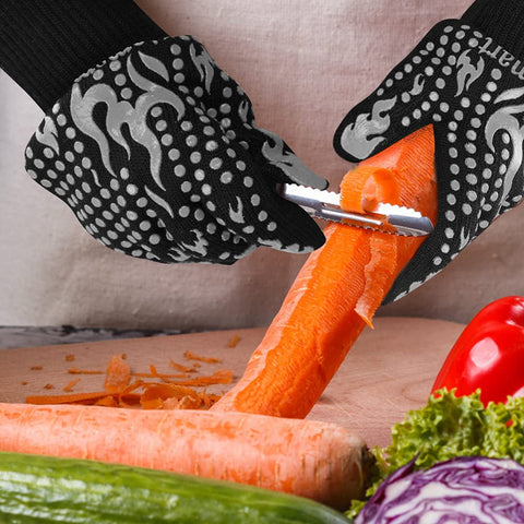 Gray colored gloves ready for grilling, baking, and kitchen prep.