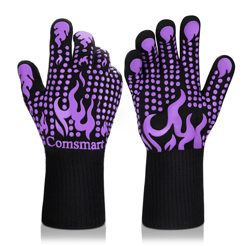 Comsmart BBQ gloves with heat-resistant silicone grip for safe grilling.