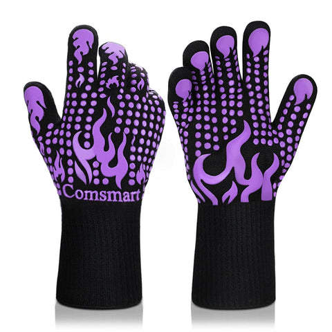 Comsmart BBQ gloves with heat-resistant silicone grip for safe grilling.