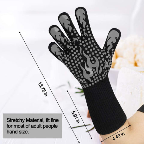 Comsmart BBQ gloves with long cuffs for extra wrist protection.