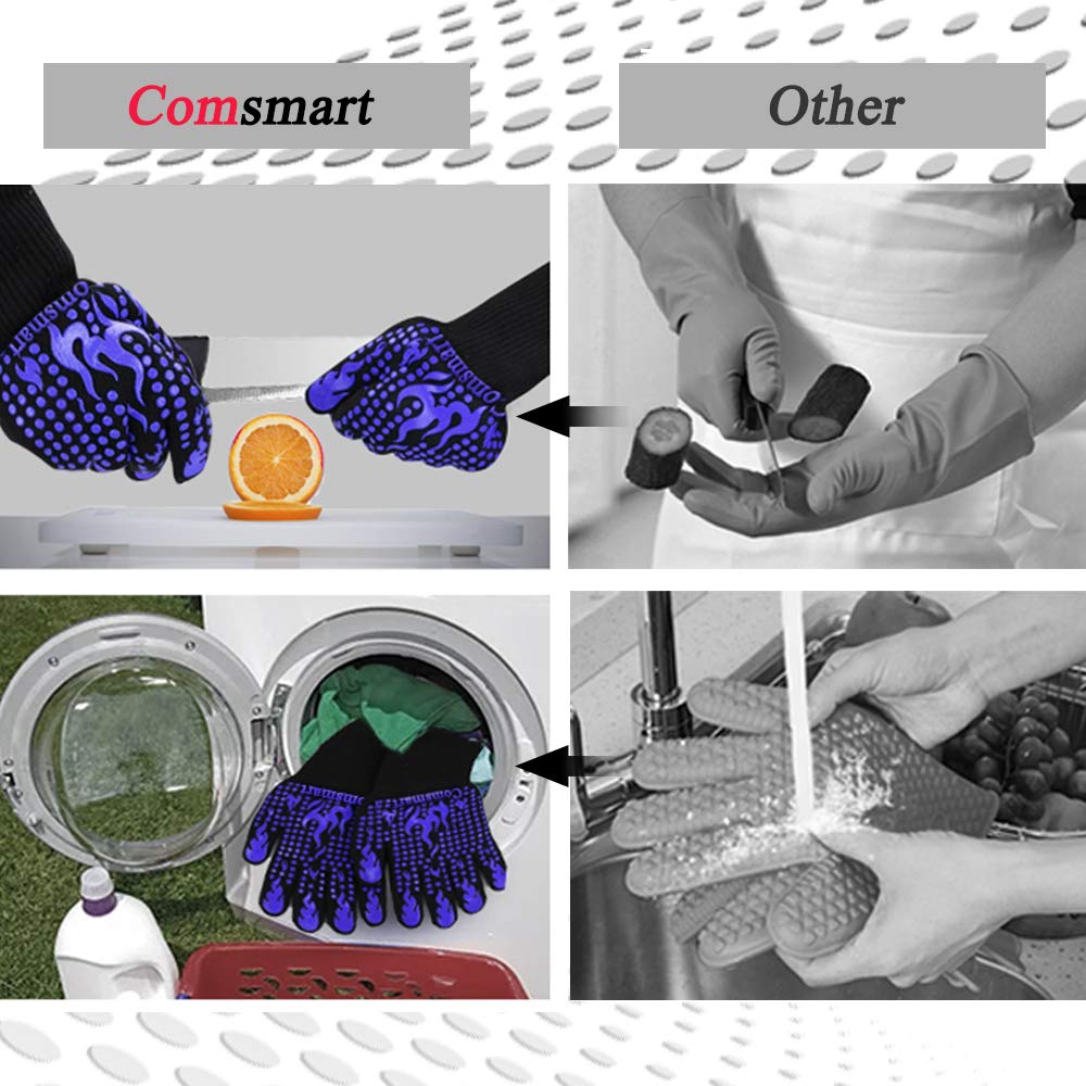 Comsmart BBQ gloves with soft polyester-cotton lining for comfortable wear.