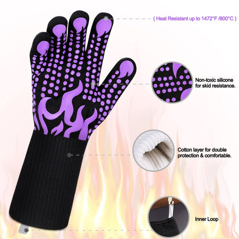 Comsmart BBQ gloves worn on hand handling hot pan safely