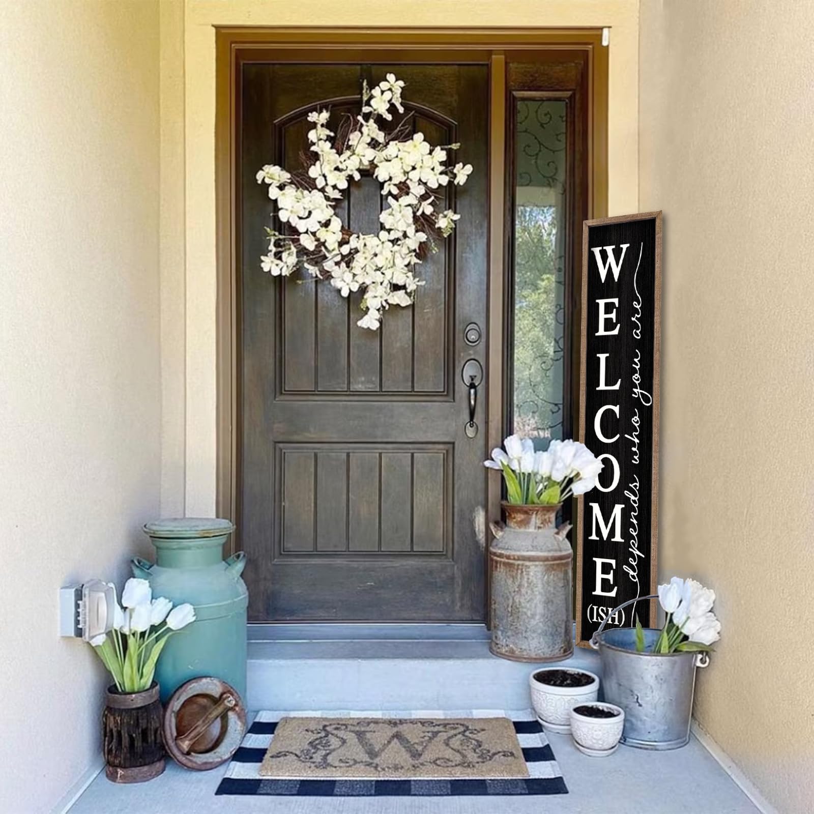 Comurdyo outdoor welcome sign weatherproof wood stays vibrant outside.
