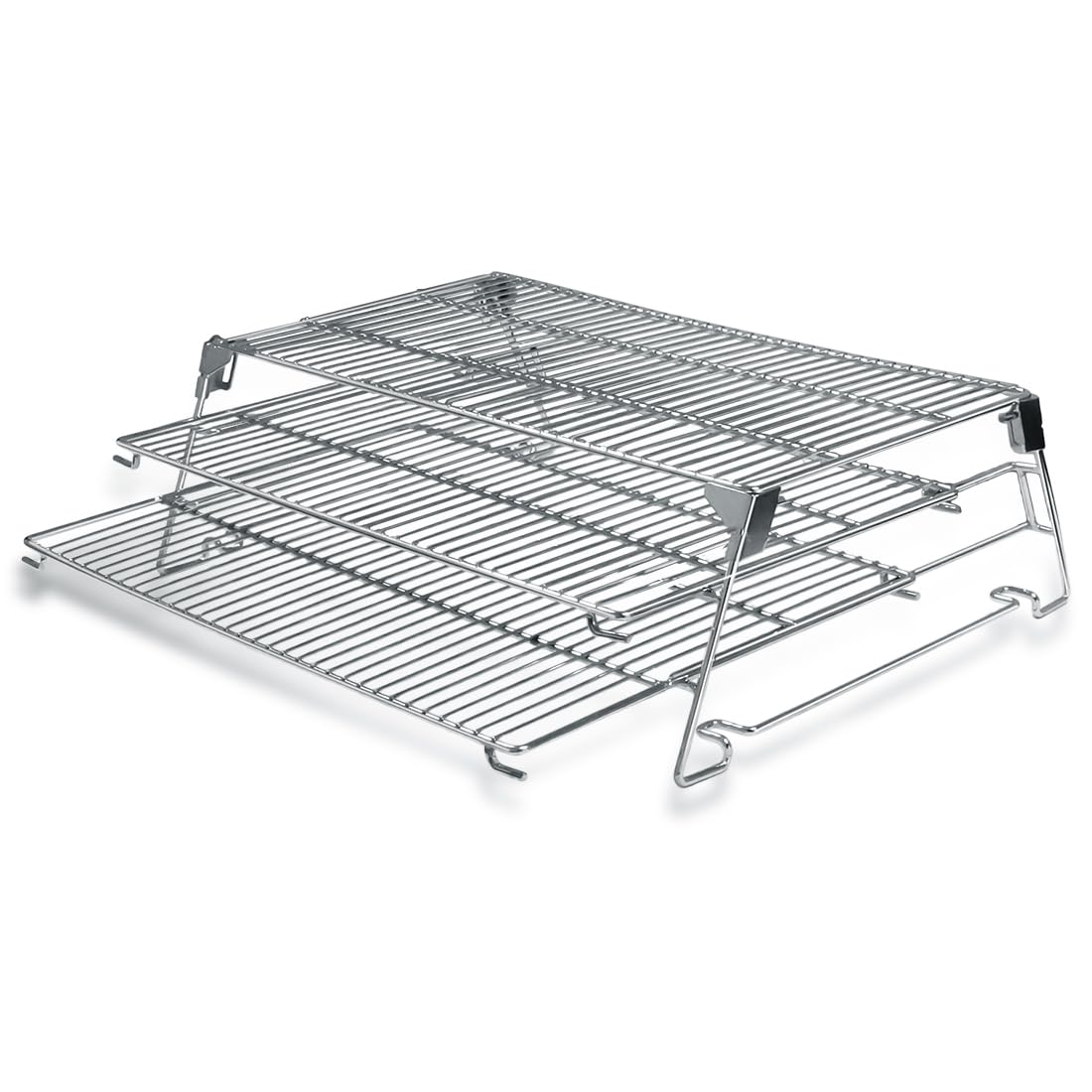 Three-tier sliding shelves expand capacity for jerky, wings, and ribs.