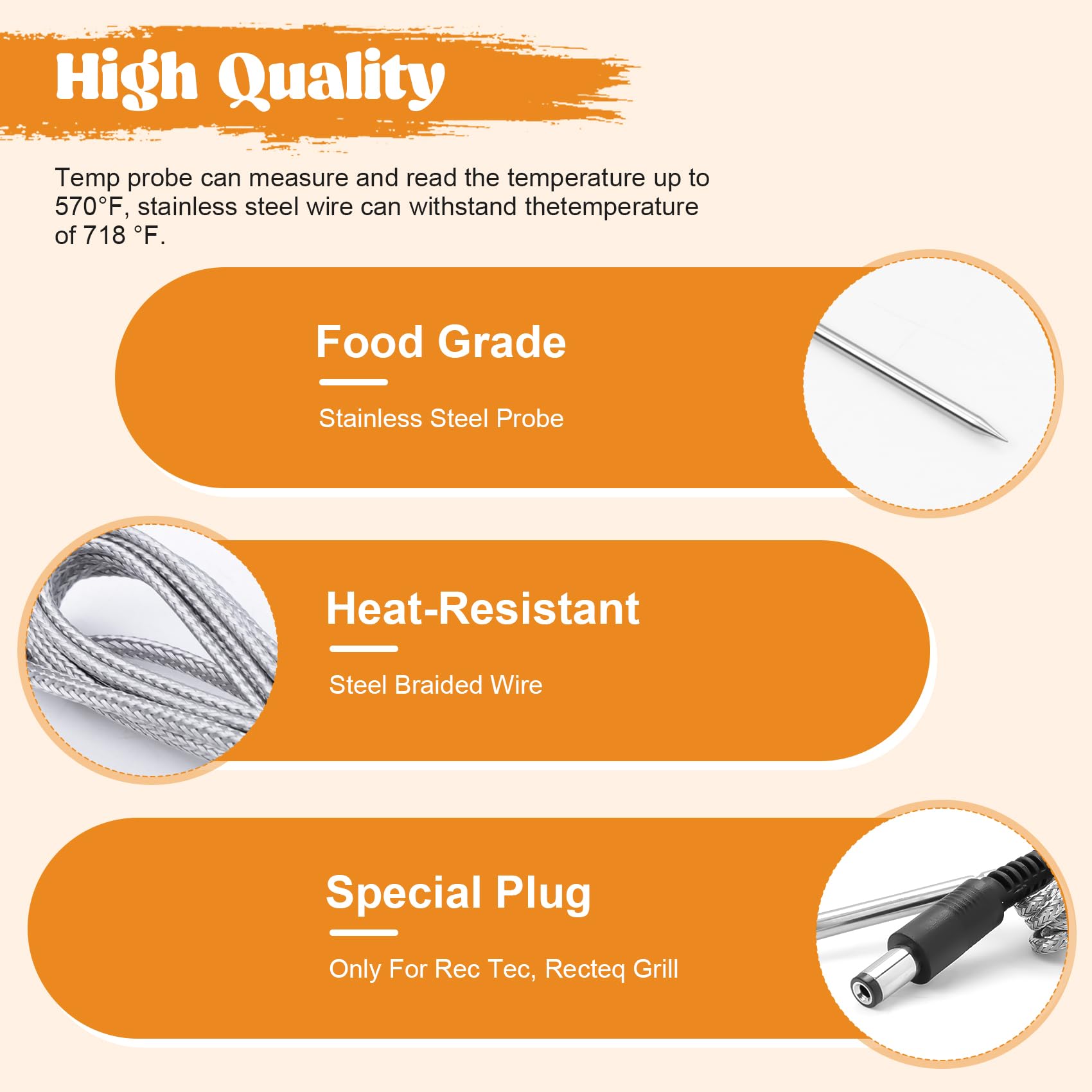 COMVIEE meat probes read up to 1000°F for hot grilling sessions.