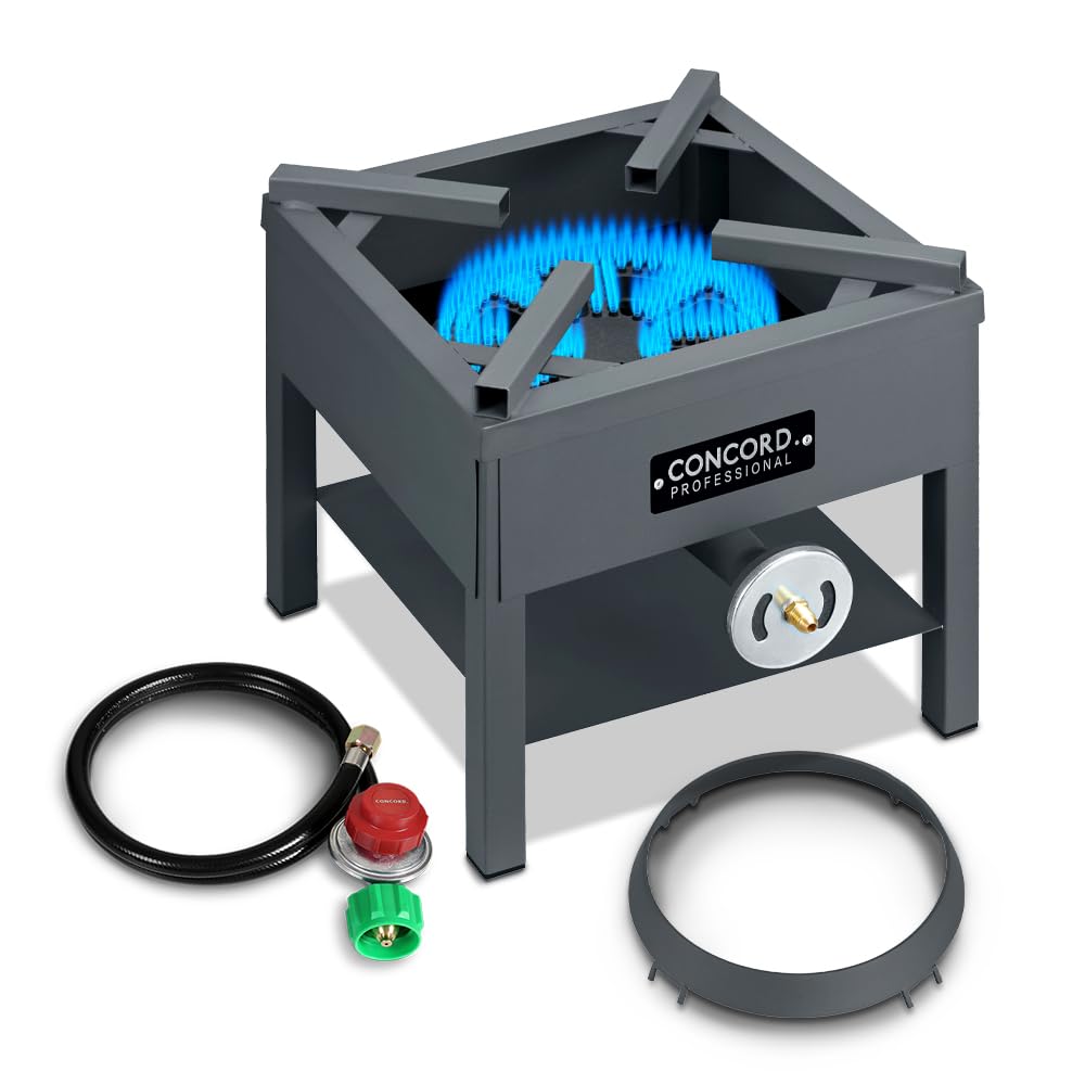 Concord 16in banjo wok burner on stand enables versatile outdoor cooking.