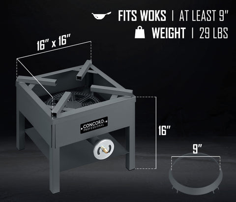 Concord 270000 BTU burner delivers high-heat performance for large batches.