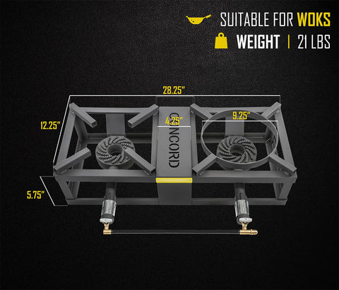 Concord Block Burner Max cast iron burner heads provide durable, even heat