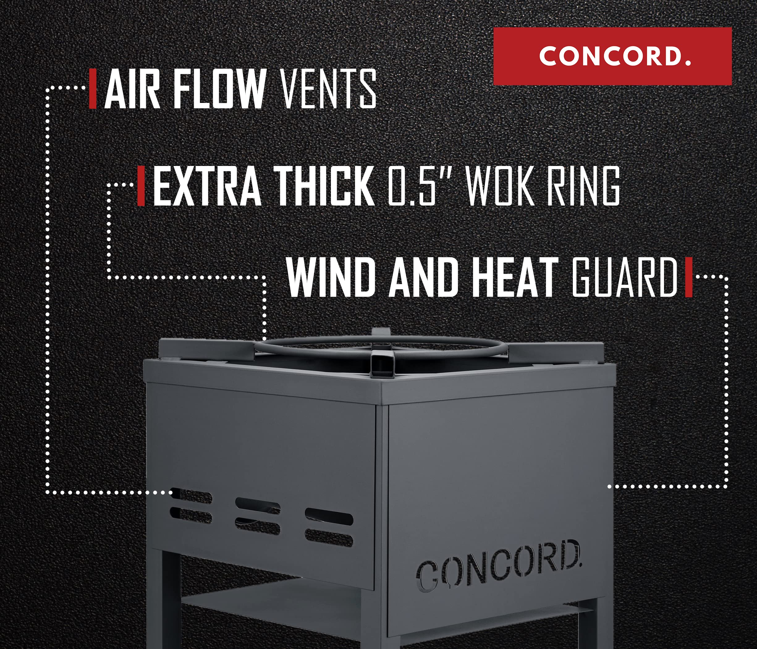 Concord cast iron burner head provides durable, high-heat performance.
