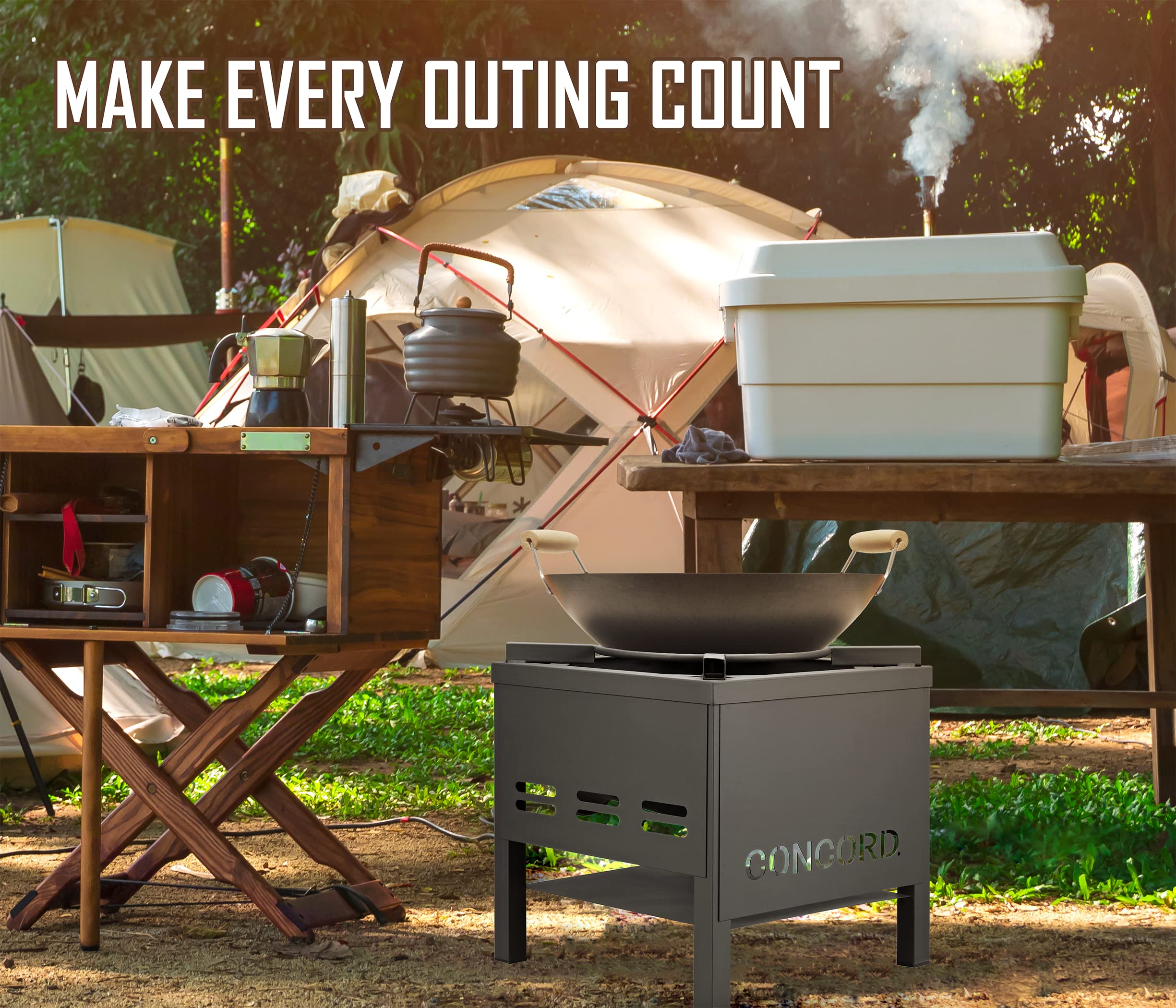 Concord included heat-resistant gloves protect hands during high-heat cooking.