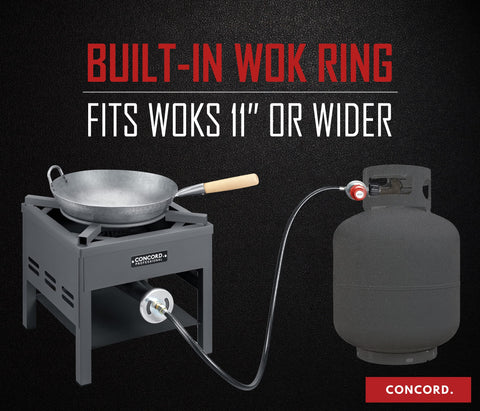 Concord outdoor cooking station supports large wok dishes.