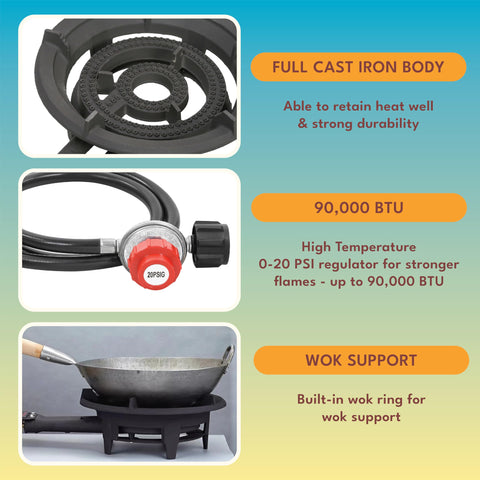 Concord Roadster Burner wok area with built-in rack for rounded-bottom woks.