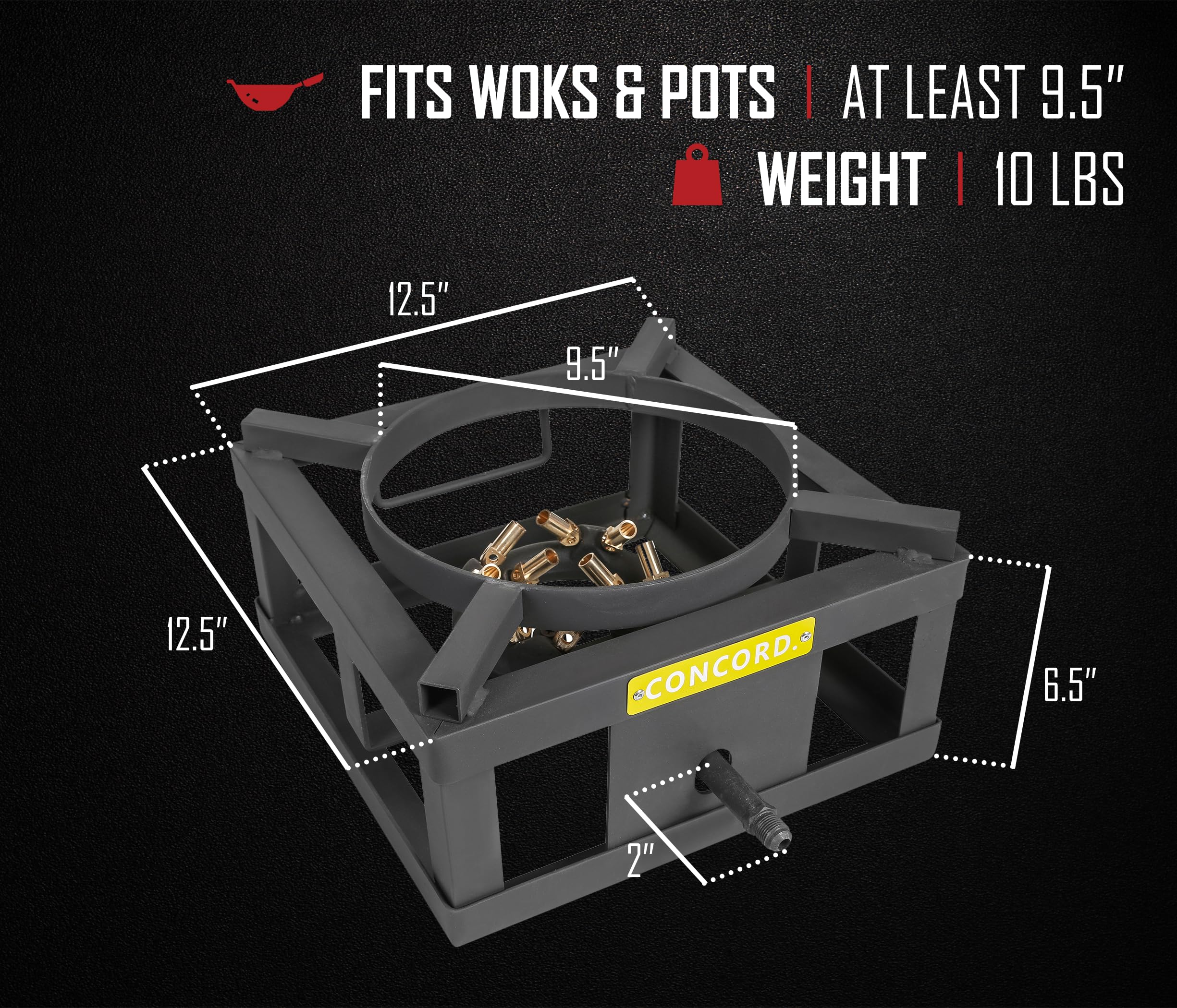 Concord Wok Block 12in burner, top-down view, compact design for portable cooking.