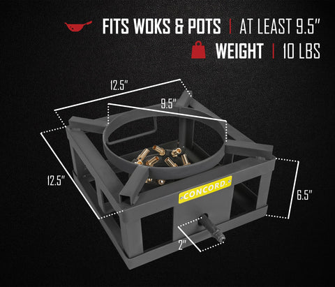 Concord Wok Block 12in burner, top-down view, compact design for portable cooking.