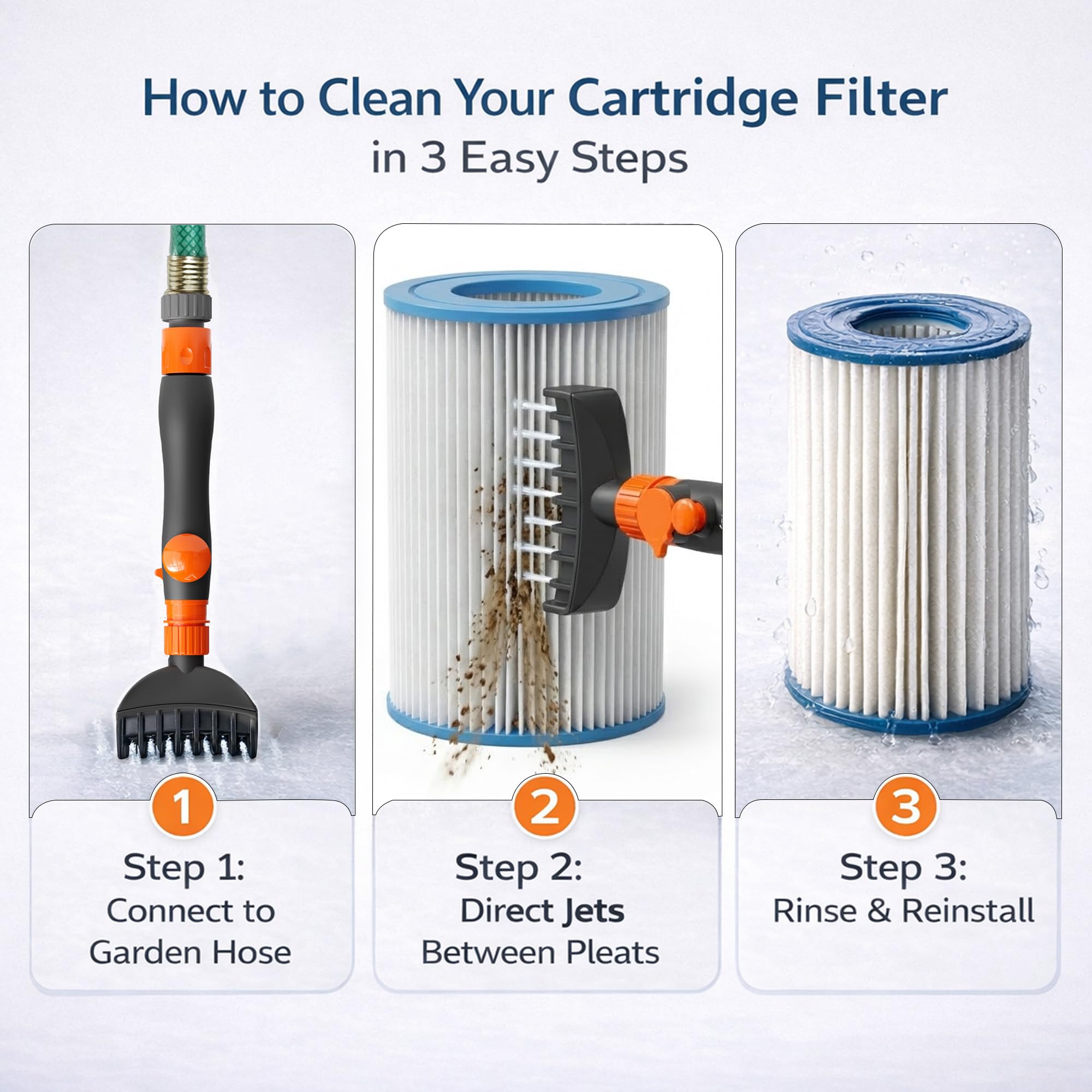Concy hose-attachment for spa cleaner enables easy setup with garden hoses