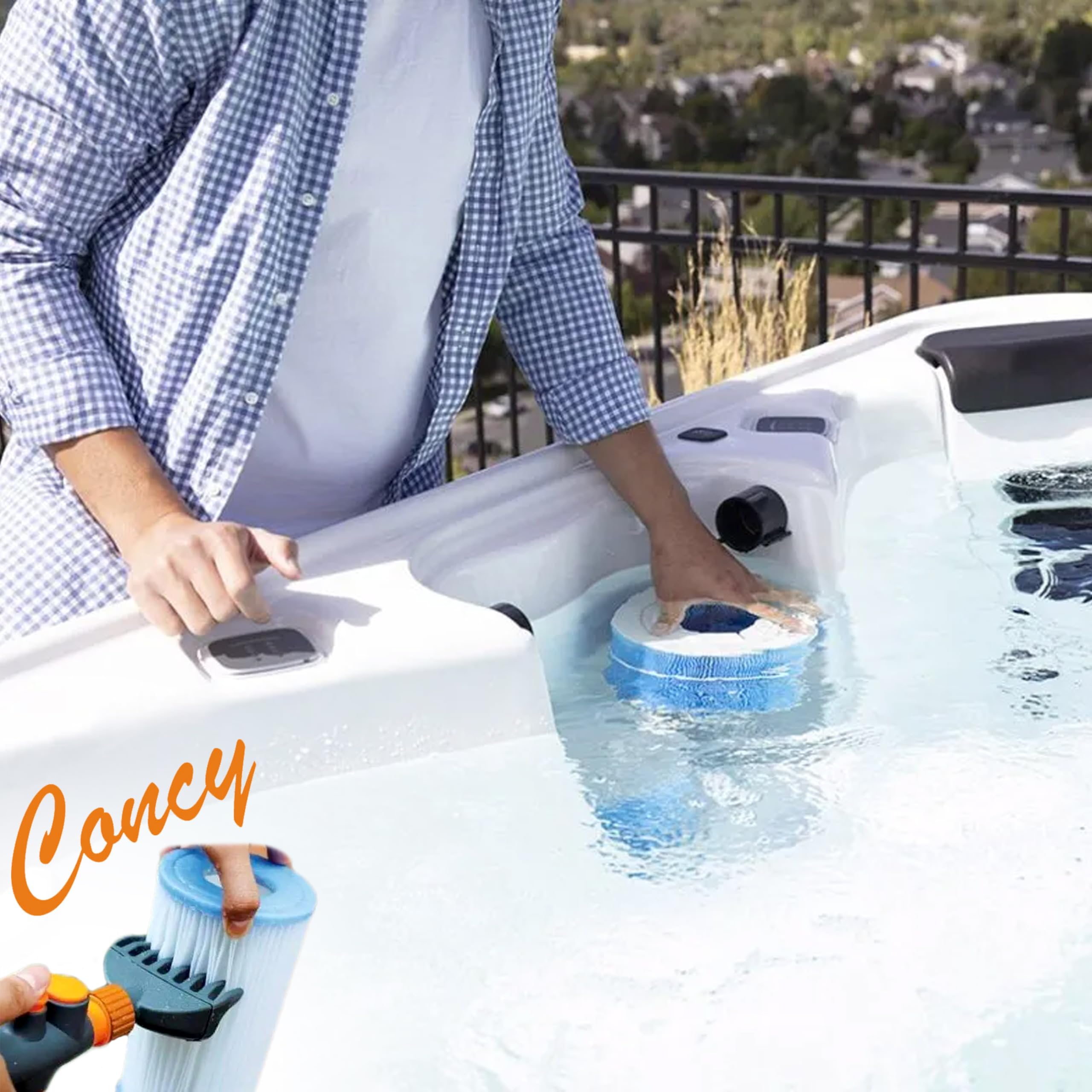 Concy water-flow boost helps quick debris removal from spa cartridges