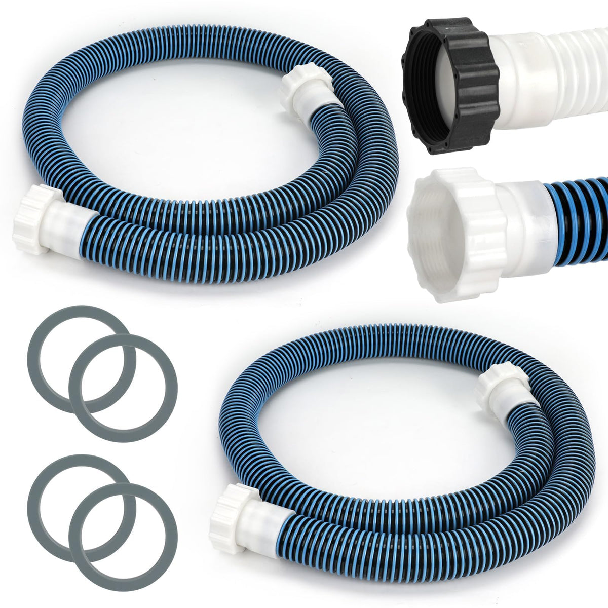 Conderyang 2-pack pool hoses with 1.5-inch diameter for above-ground pool connections.