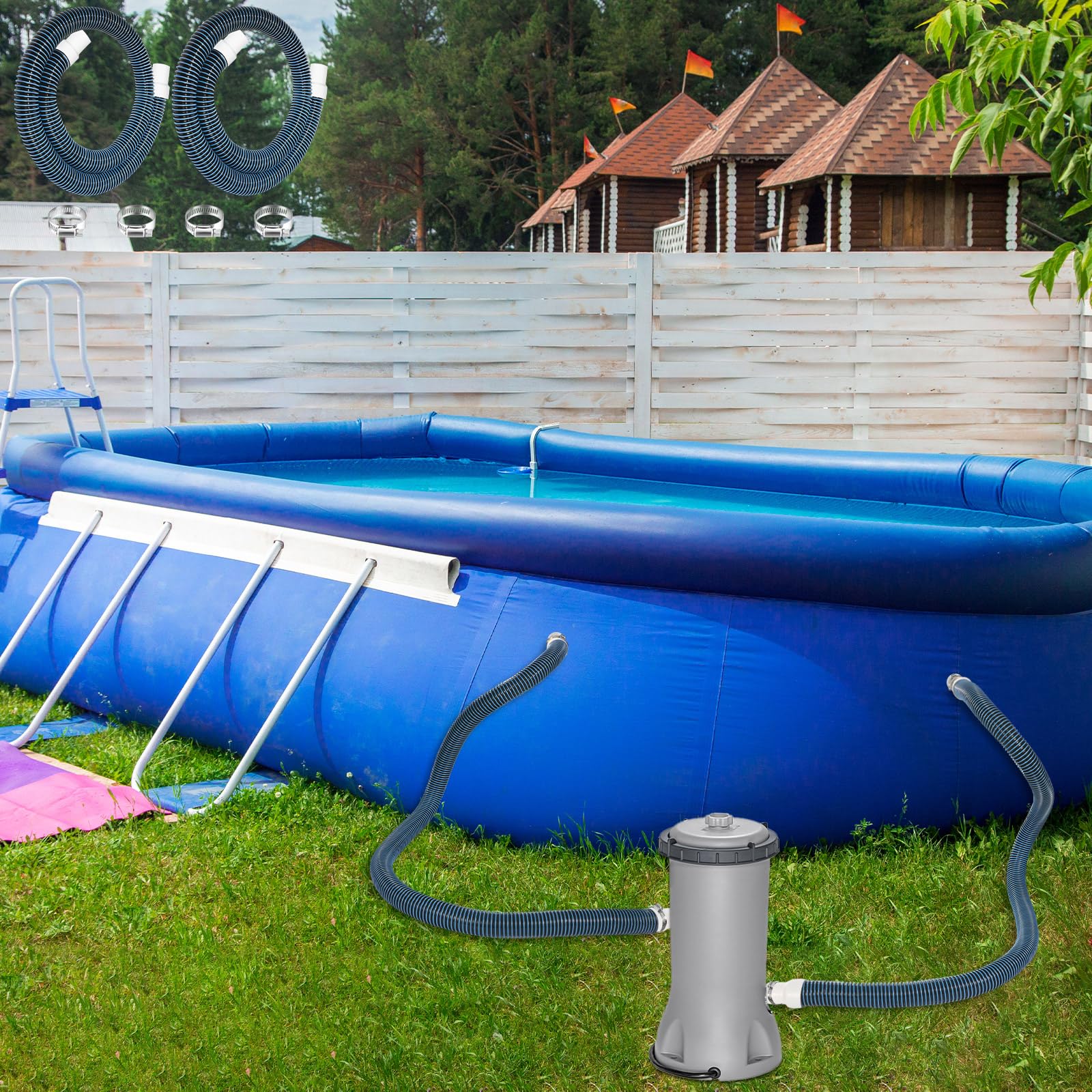Conderyang hoses fit 1.25-inch ports on common above-ground pools